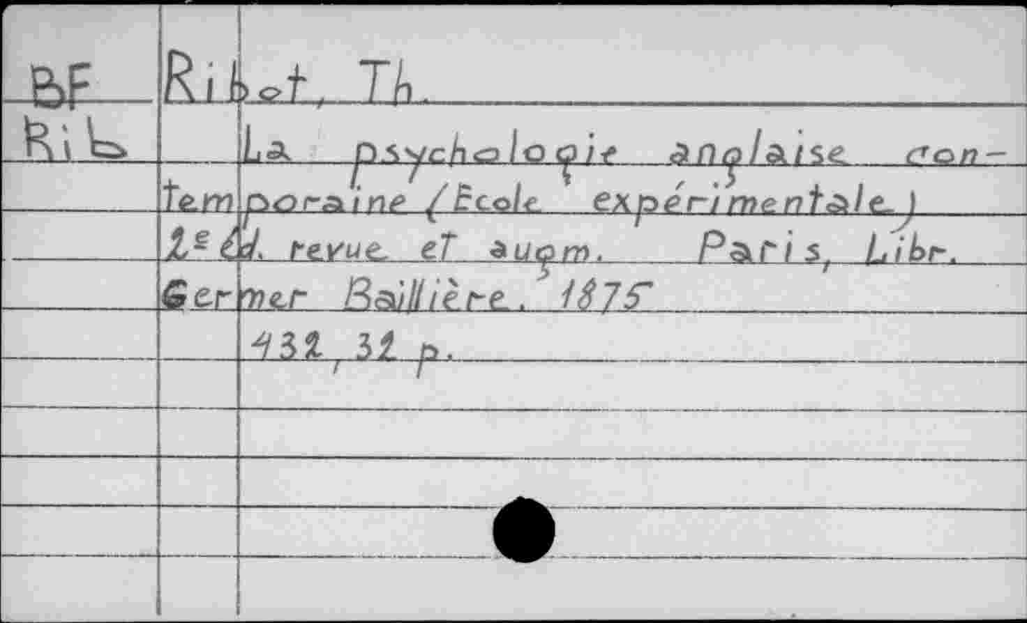 ﻿		Rij	>otf Tk.
			La psycho Iо cj)i-r âtn^l&i^e	ran —
		tem	porcine ( fco/t ex.péri mentale, j
		iLl	J. revue. et zutgm.	pAfis Libr.
		Si&r.	7)er Baillière-, ISVS'
			p.	
			/ /
			
			
			
			